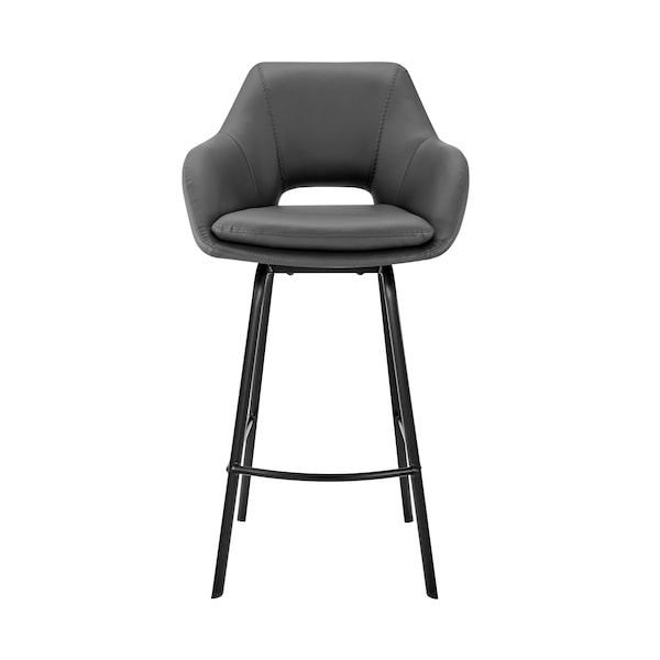 Aura Gray Faux Leather And Black Metal Swivel 26 In. Counter Stool